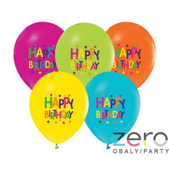 Balónky nafukovací pr. 30 cm (5 ks) 'Happy Birthday' - barevné