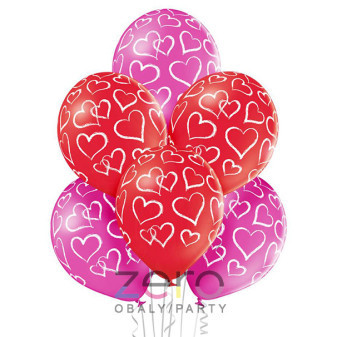 Balónky nafukovací pr. 30 cm (6 ks) - srdce (mix)