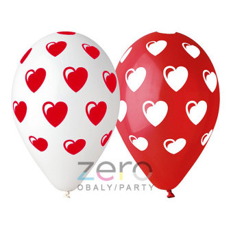 Balónky nafukovací pr. 30 cm (5 ks) - barevné s tiskem srdcí (mix)